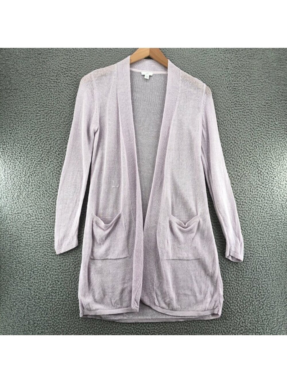 J Jill Sweater Womens Extra Small Purple Linen Blend Open Cardigan Pocket Knit